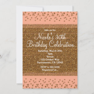 Peachy Pink & Gold Confetti Dots Party Invitations