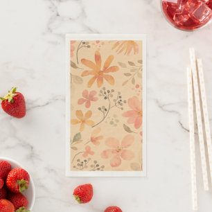 Peachy--pink golden floral pattern napkin
