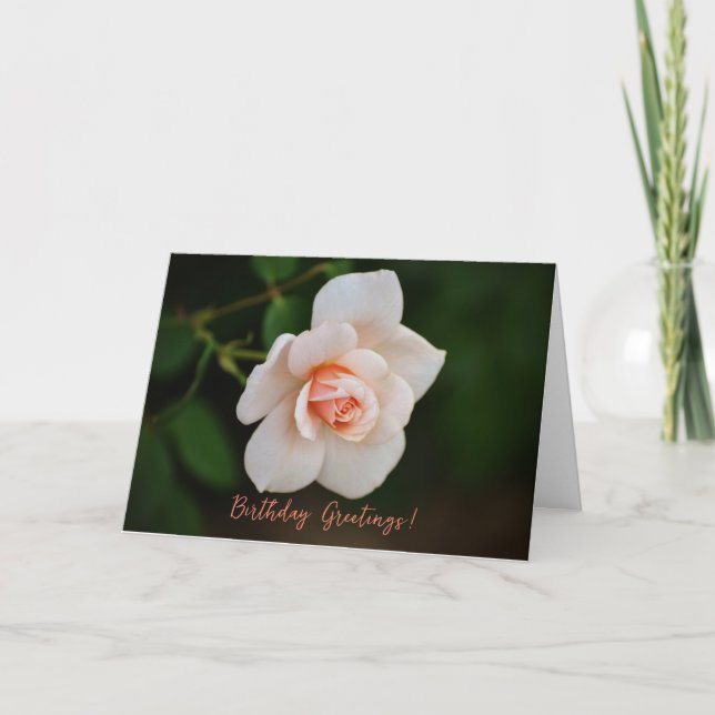 Peachy Pink Little Rose Flower Birthday Card (Front)
