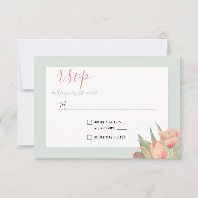 Peachy Pink & Mint Spring Tulips RSVP Card (Front)