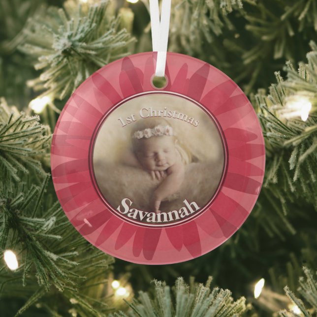 Peachy Pink Our Little Gerber Baby Photo  Glass Tree Decoration (Insitu)