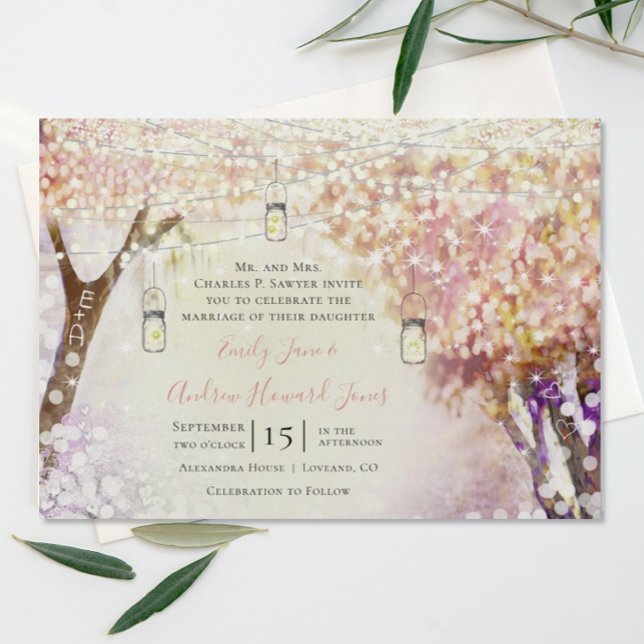 Peachy Pink Purple Fairy Boho Forest Wedding Invitation (Creator Uploaded)