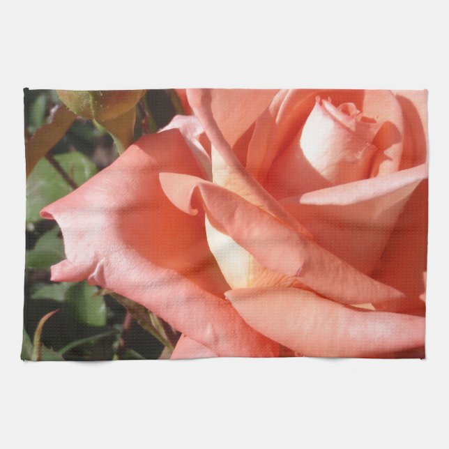 Peachy Pink Rose Tea Towel (Horizontal)