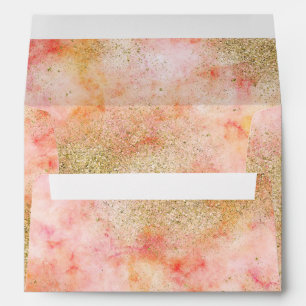Peachy Pink Watercolor Gold Faux Glitter Envelopes