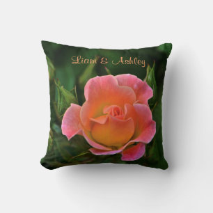 Peachy Pink Wedding Rose Cushion