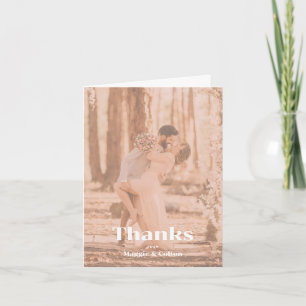 Peachy Retro Lettering Wedding Thank You Card