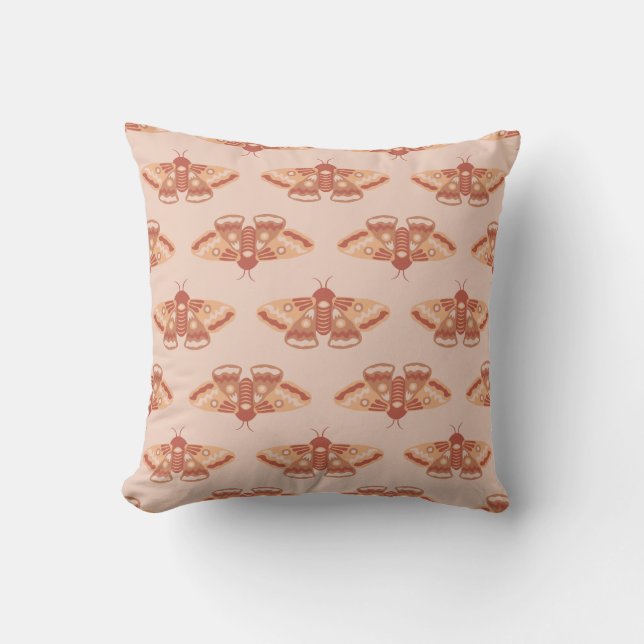 Peachy Retro Moth – Delicate Repeating Print Cushion (Front)