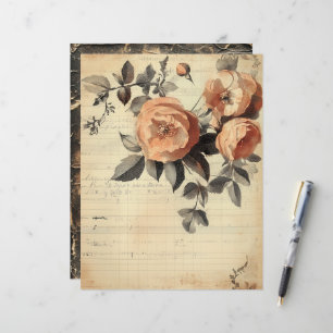 Peachy Roses Junk Journal Paper Sheet
