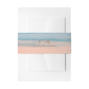 Peachy Sunset Beach Wedding Invitation Belly Band