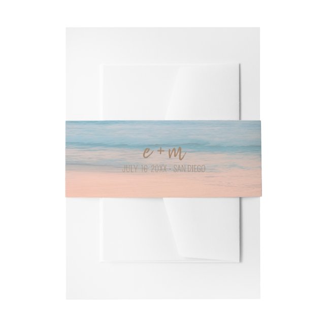 Peachy Sunset Beach Wedding Invitation Belly Band (Front Example)