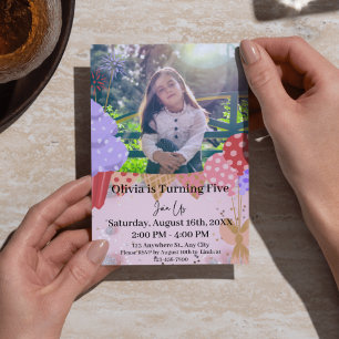 Peachy White Photo Birthday Invitations - Cute