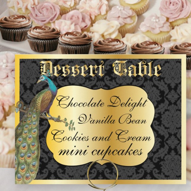 Peackcock Gold Dessert or Candy Buffet Table Sign Postcard (Creator Uploaded)