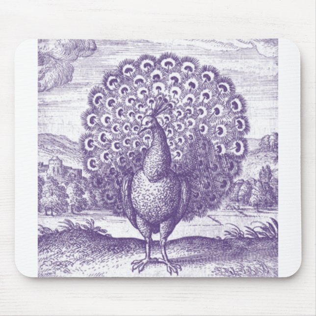 Peacock, a vintage engraving mouse pad (Front)