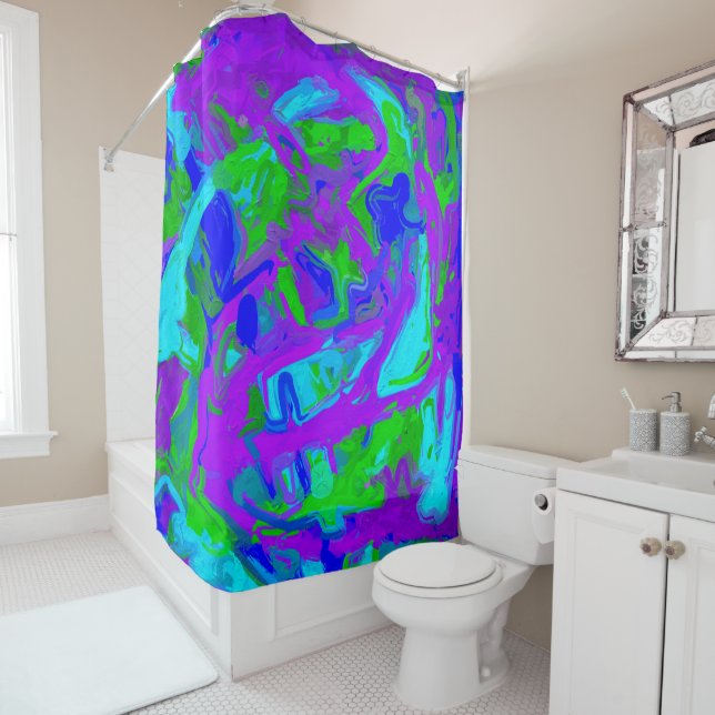 Peacock Abstract Watercolors Shower Curtain (In Situ)