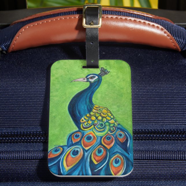 Peacock Acrylic Luggage Tag (Front Insitu 2)