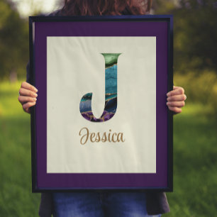 Peacock Agate Letter J Personalised  Poster