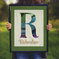 Peacock Agate Letter R Personalised Poster