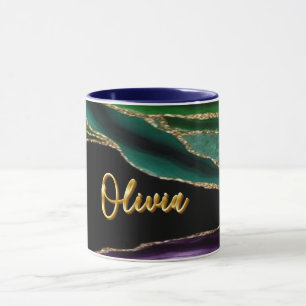 Peacock Agate Texture 06 Golden 3D Text Custom Mug