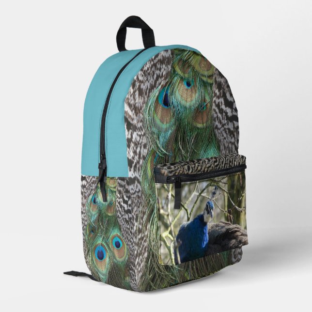 Peacock All over Printed Backpack (Back Corner Left)