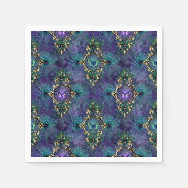 Peacock and Buttefllies Wedding Supplies Napkins (Front)