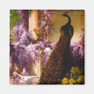 Peacock and Doves in a Garden Magnet