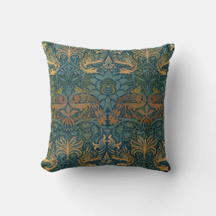 Peacock and Dragon, 1878 by William Morris Cushion