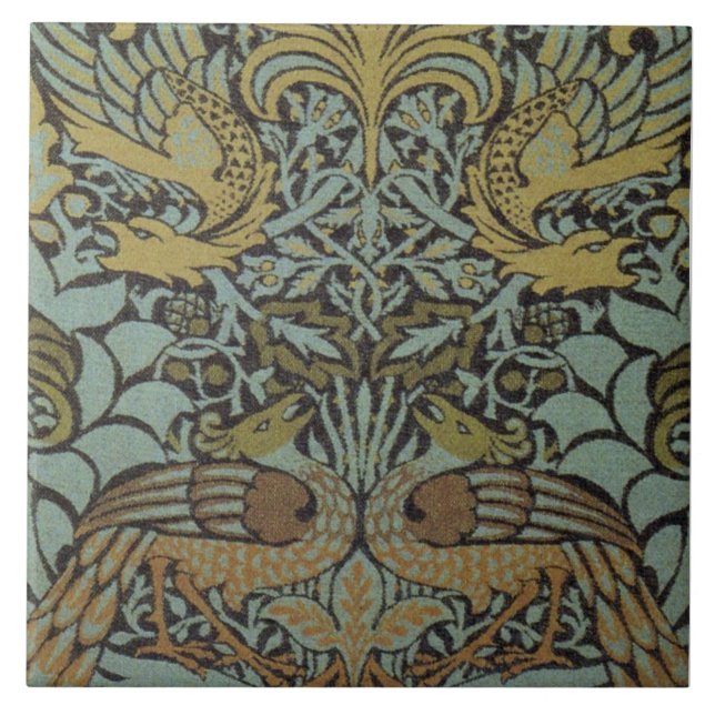 Peacock and Dragon (by William Morris) Tile (Front)
