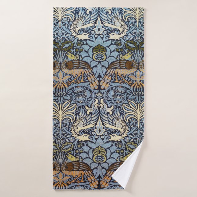 Peacock and Dragon, William Morris Bath Towel (Bath Towel)