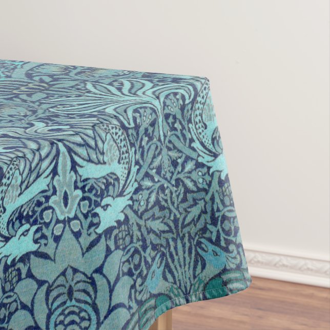 Peacock and Dragon William Morris Navy Blue Floral Tablecloth (In Situ)