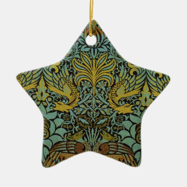Peacock and Dragon William Morris Tapestry Design Ceramic Tree Decoration (Front)
