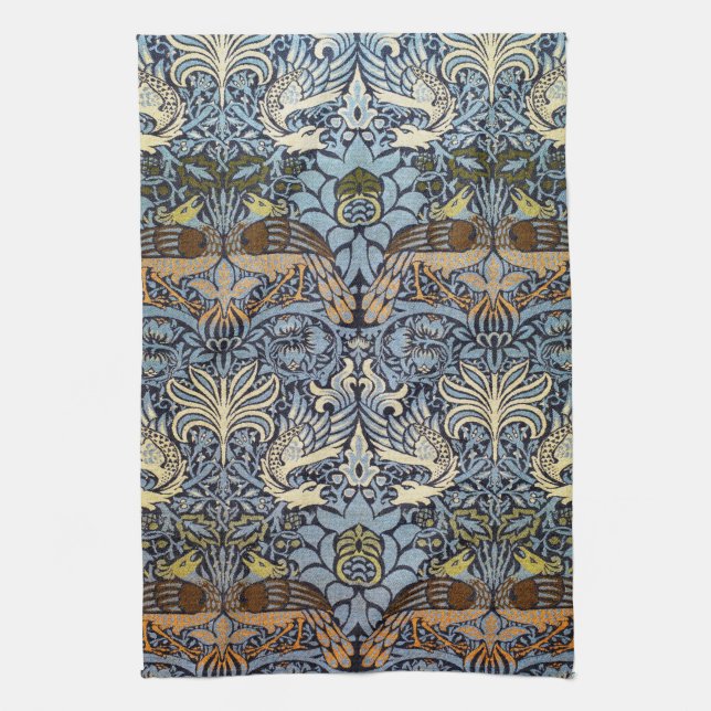 Peacock and Dragon, William Morris Tea Towel (Vertical)