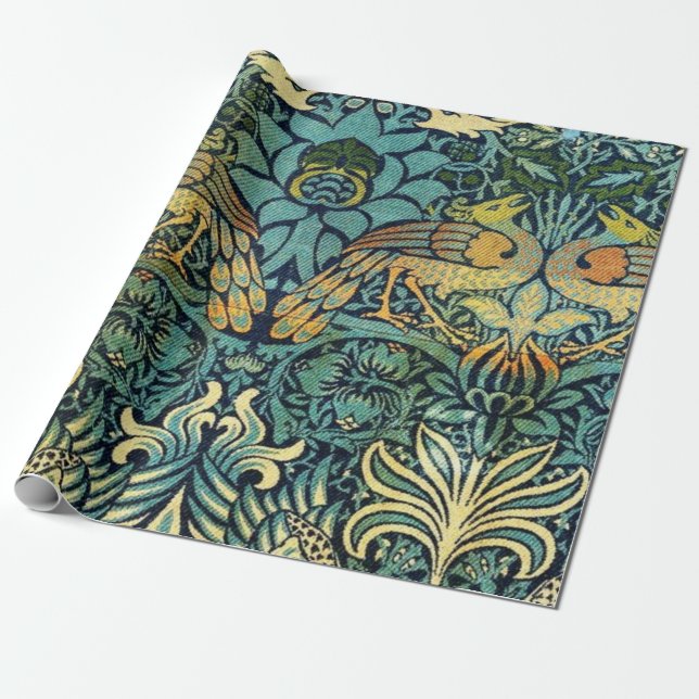 Peacock And Dragon William Morris Wrapping Paper (Unrolled)