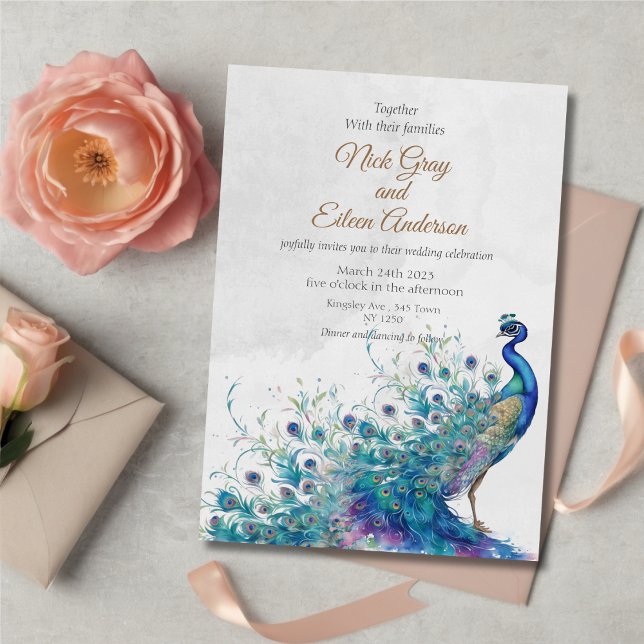 Peacock and Feather Wedding Invitation (Peacock and Feather Wedding Invitation)