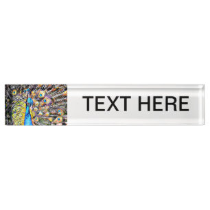 peacock and feathers artistic graphic nameplate