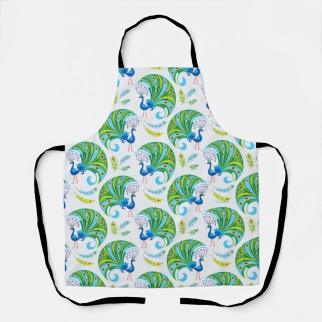 Peacock and Feathers Pattern Apron (Front)