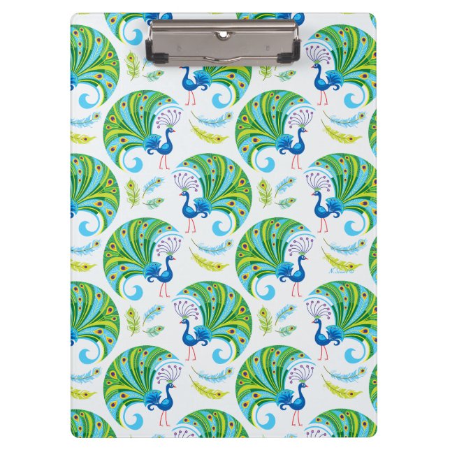 Peacock and Feathers Pattern Clipboard (Front)