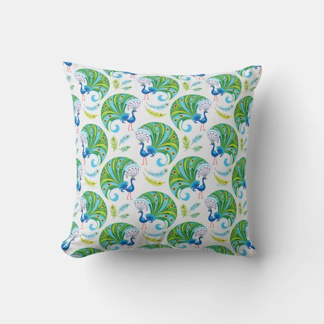 Peacock and Feathers Pattern Cushion (Front)