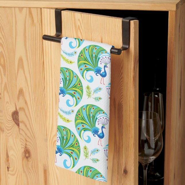Peacock and Feathers Pattern Tea Towel (Thirds Fold)