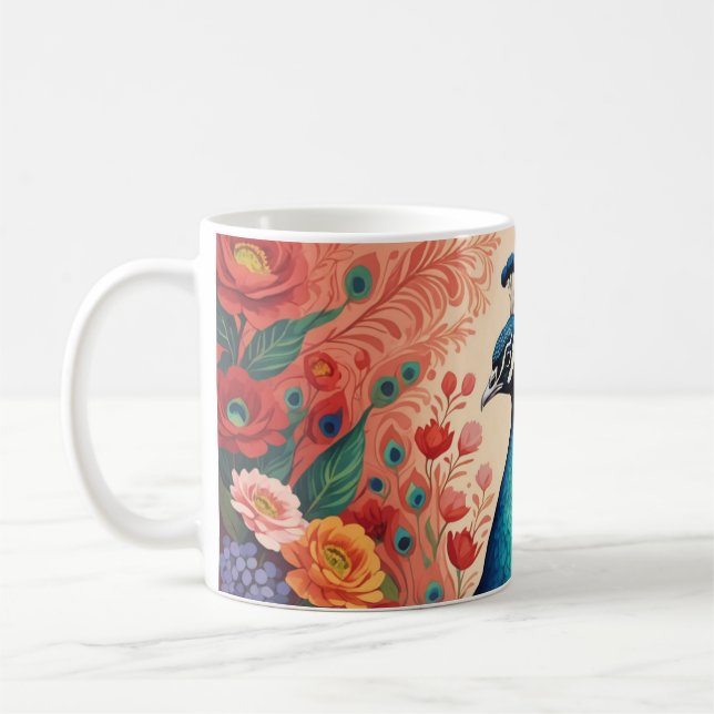 Peacock and flowers coffee mug (Left)