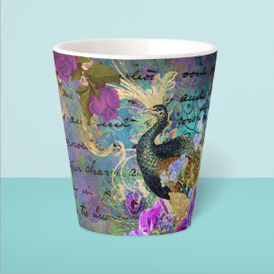 Peacock and Flowers Latte Mug