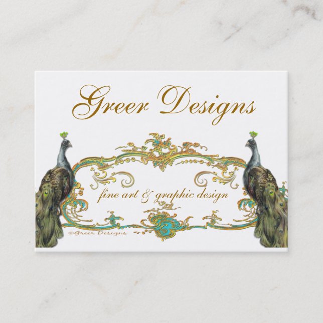 Peacock and Gold Business/Profile/Save the Date Business Card (Front)