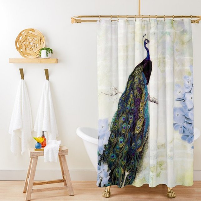 Peacock and hydrangea shower curtain (Creator Uploaded)