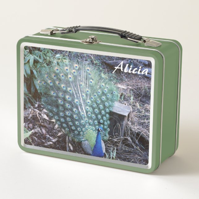 Peacock and Indigo Bunting Metal Lunch Box (Front)