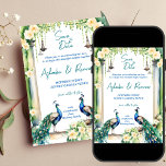 Peacock and jasmine Indian wedding save the date Invitation<br><div class="desc">Peacock and jasmine Indian wedding save the date  template invitation instant digital download,  two peacocks in jasmine garden,  jasmine gajra and vintage lamp garlands wedding invitation for a peacock garden themed wedding save the date invitation.</div>
