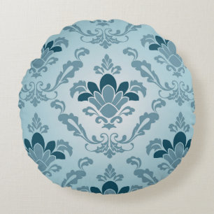 Peacock and Light Blue Fleur De Lis Round Pillow