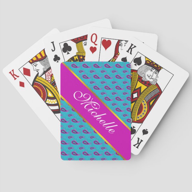 Peacock and Magenta Paisley Pattern Playing Cards (Back)
