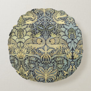  Peacock and Mythical Dragon by William Morris Round Cushion