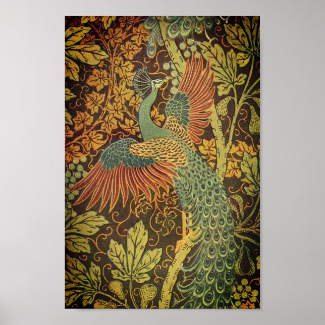 Peacock and oakleaf floral Victorian jacquard Poster (Front)