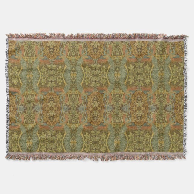 Peacock and oakleaf floral Victorian jacquard  Thr Throw Blanket (Front)