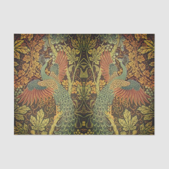 Peacock and oakleaf floral Victorian jacquard Tissue Paper (Front)
